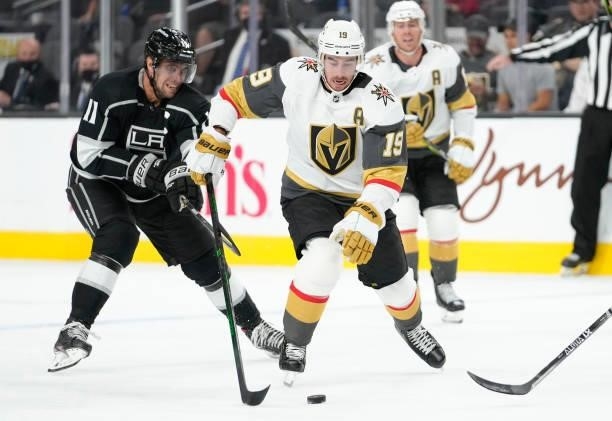 Reilly Smith of the Vegas Golden Knights skates during the third period against the Los Angeles Kings at T-Mobile Arena on October 01, 2021 in Las...