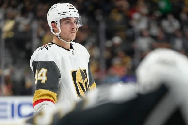 Brayden Pachal of the Vegas Golden Knights skates during the third period against the Los Angeles Kings at T-Mobile Arena on October 01, 2021 in Las...