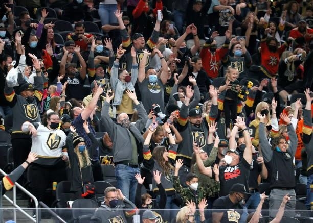 Fans do the wave during a preseason game between the Los Angeles Kings and the Vegas Golden Knights at T-Mobile Arena on October 1, 2021 in Las...