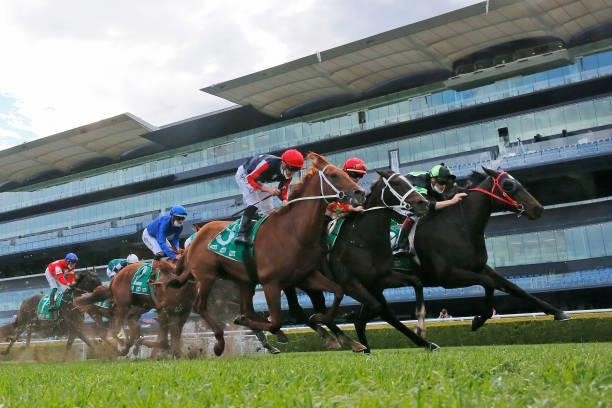Regan Bayliss on Private Eye wins race 8 the TAB Epsom during Sydney Racing on Epsom Day at Royal Randwick Racecourse on October 02, 2021 in Sydney,...