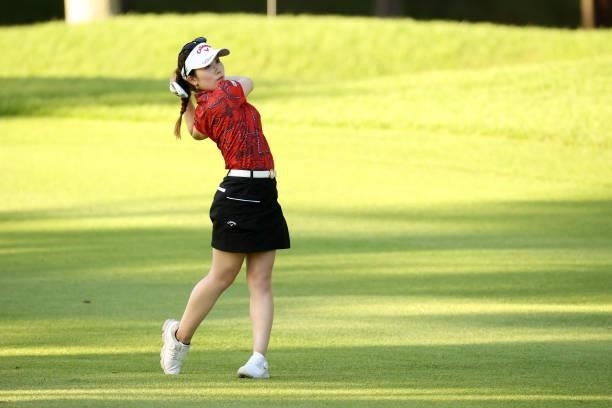 Yuna Nishimura of Japan hits her second shot on the 16th hole during the second round of the 54th Japan Women's Open Golf Championship at...
