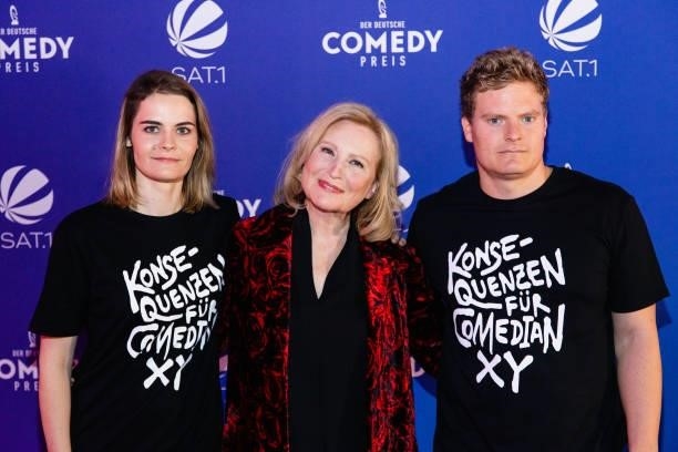 Hazel Brugger, Maren Kroymann and Thomas Spitzer attends the 25th annual German Comedy Awards on October 01, 2021 in Cologne, Germany.