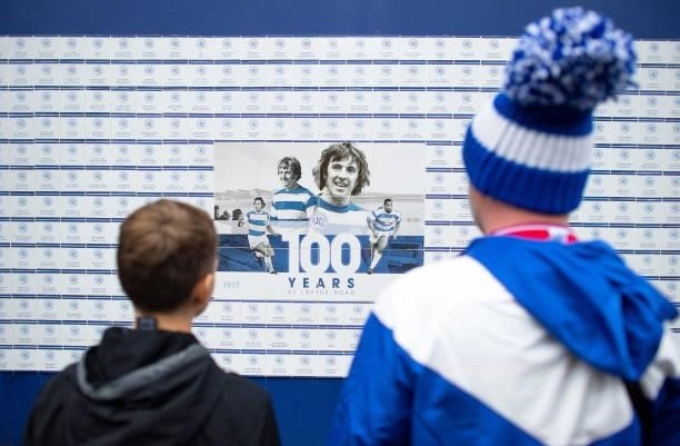 Detailed view of a fan wall celebrating 100 years at Loftus Road prior to the Sky Bet Championship match between Queens Park Rangers and Preston...