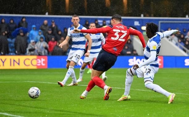 Josh Earl of Preston North End scores their side's second goal during the Sky Bet Championship match between Queens Park Rangers and Preston North...