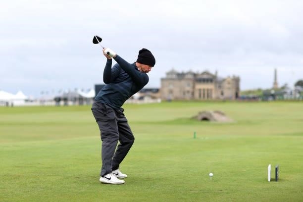 Alex Noren of Sweden tees off on the 18th hole during Day Three of The Alfred Dunhill Links Championship at St Andrews, The Old Course on October 02,...