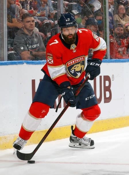 Radko Gudas of the Florida Panthers xxx skates prior to the game against the Dallas Stars during a preseason game at the FLA Live Arena on October 1,...