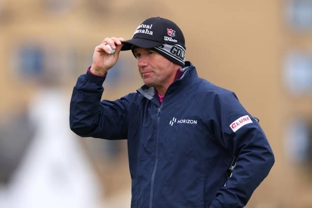 Padraig Harrington of Ireland reacts following a putt on the 17th green during Day Three of The Alfred Dunhill Links Championship at The Old Course...