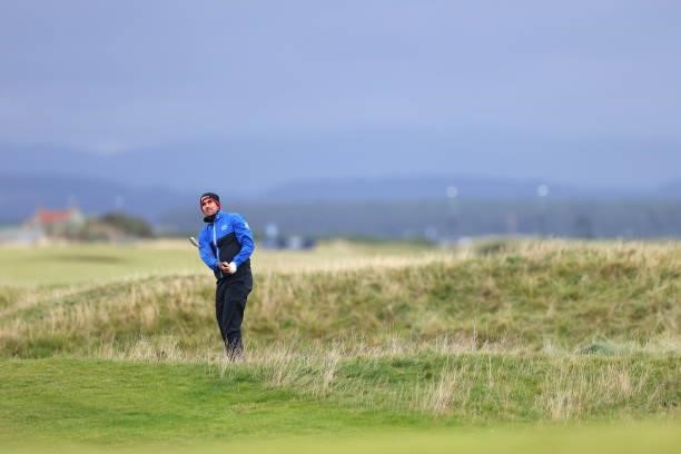 Rafa Cabrera Bello of Spain plays a shot on the 17th hole during Day Three of The Alfred Dunhill Links Championship at The Old Course on October 02,...