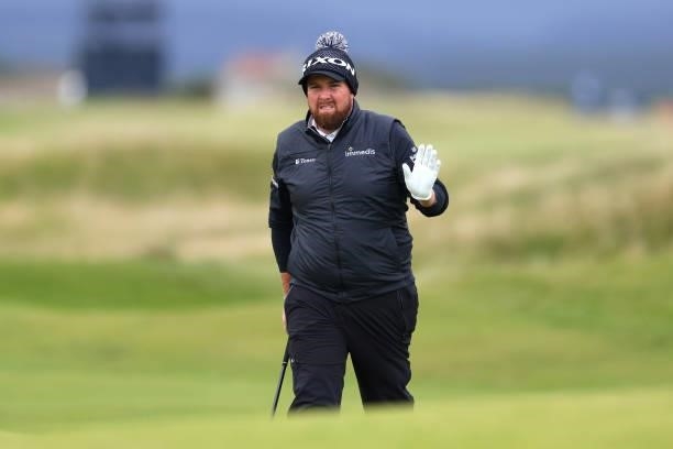 Shane Lowry of Ireland reacts during Day Three of The Alfred Dunhill Links Championship at The Old Course on October 02, 2021 in St Andrews ,...