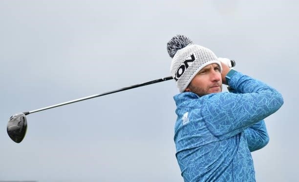 Dean Burmester of South Africa tees off on the 17th hole during Day Three of The Alfred Dunhill Links Championship at The Old Course on October 02,...