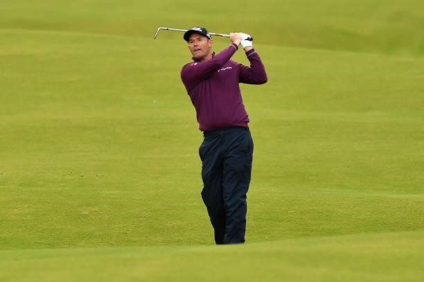 Padraig Harrington of Ireland plays a shot on the 18th hole during Day Three of The Alfred Dunhill Links Championship at The Old Course on October...
