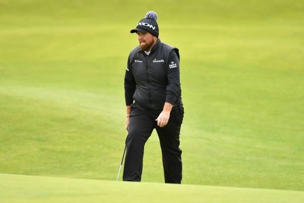 Shane Lowry of Ireland reacts during Day Three of The Alfred Dunhill Links Championship at The Old Course on October 02, 2021 in St Andrews, Scotland.