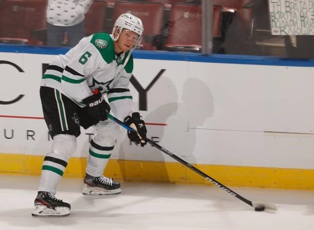 Andreas Borgman of the Dallas Stars skates prior to the game against the Florida Panthers during a preseason game at the FLA Live Arena on October 1,...