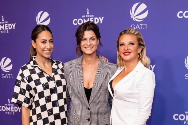 Melissa Khalaj, Marlene Lufen and Evelyn Burdecki attend the 25th annual German Comedy Awards on October 01, 2021 in Cologne, Germany.