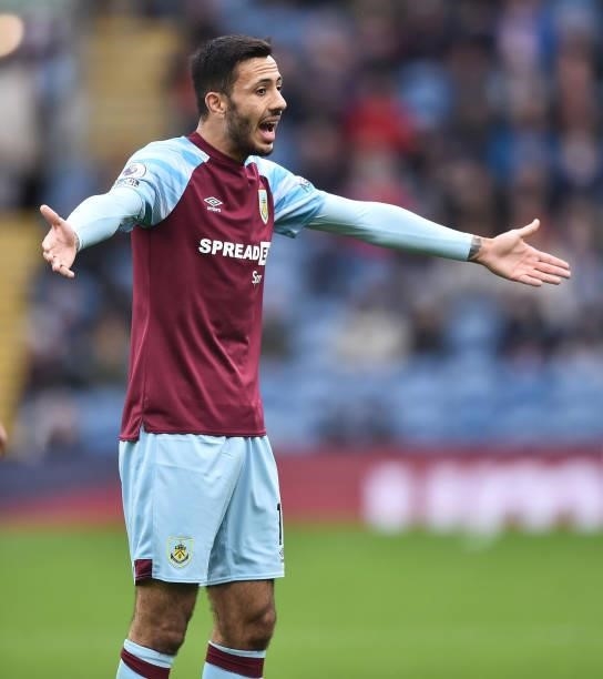Dwight McNeil of Burnley reacts during the Premier League match between Burnley and Norwich City at Turf Moor on October 02, 2021 in Burnley, England.