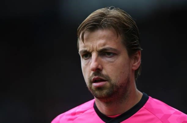 Tim Krul of Norwich City looks on during the Premier League match between Burnley and Norwich City at Turf Moor on October 02, 2021 in Burnley,...