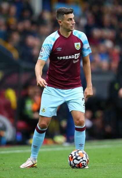Matthew Lowton of Burnley during the Premier League match between Burnley and Norwich City at Turf Moor on October 02, 2021 in Burnley, England.