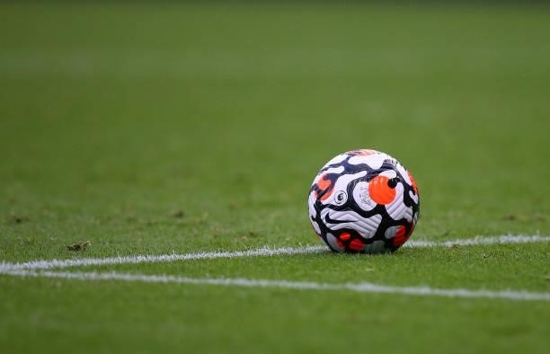 The official Nike Flight ball is seen during the Premier League match between Burnley and Norwich City at Turf Moor on October 02, 2021 in Burnley,...