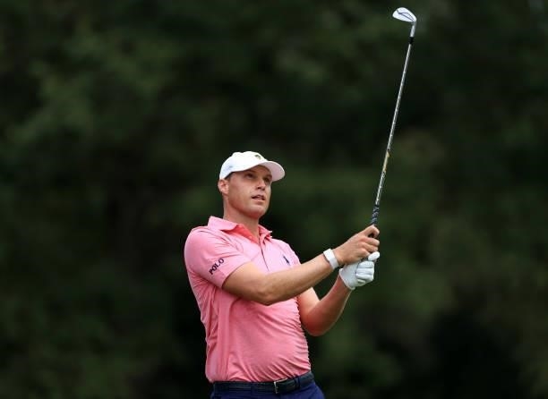 Nick Watney plays his shot from the seventh tee during round three of the Sanderson Farms Championship at Country Club of Jackson on October 02, 2021...