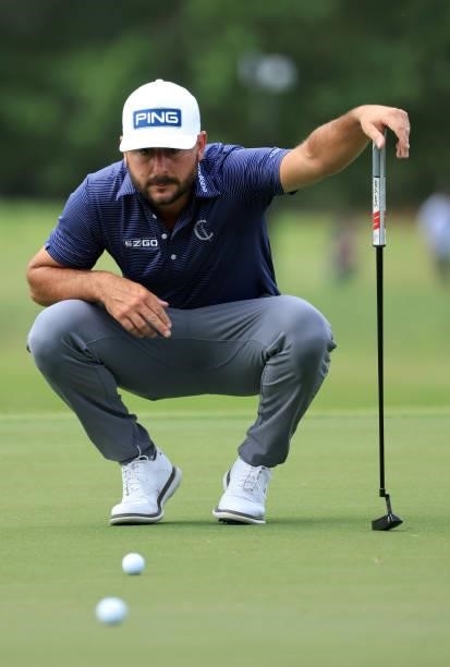 Stephan Jaeger of Germany lines up a putt on the first green during round three of the Sanderson Farms Championship at Country Club of Jackson on...