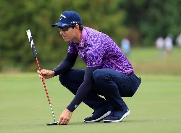 Dylan Frittelli of South Africa lines up a putt on the first green during round three of the Sanderson Farms Championship at Country Club of Jackson...