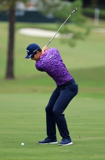 Dylan Frittelli of South Africa plays his shot on the first hole during round three of the Sanderson Farms Championship at Country Club of Jackson on...