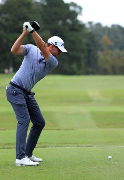Andy Ogletree plays his shot from the second tee during round three of the Sanderson Farms Championship at Country Club of Jackson on October 02,...