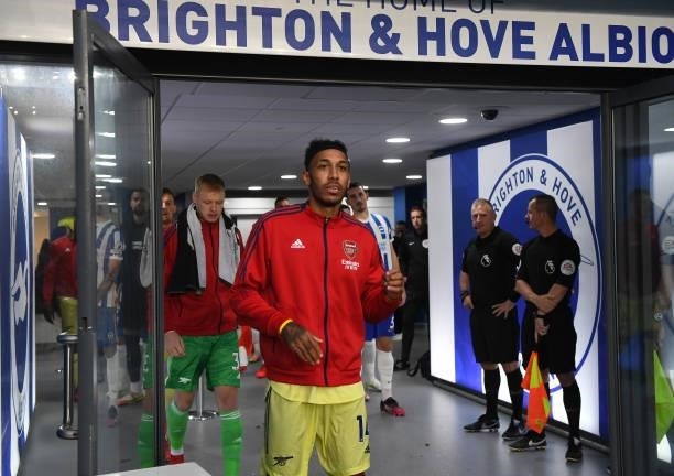 Arsenal captain Pierre-Emerick Aybameyang before the Premier League match between Brighton & Hove Albion and Arsenal at American Express Community...