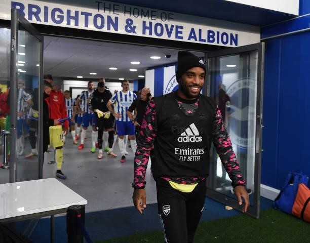 Alex Lacazette of Arsenal before the Premier League match between Brighton & Hove Albion and Arsenal at American Express Community Stadium on October...