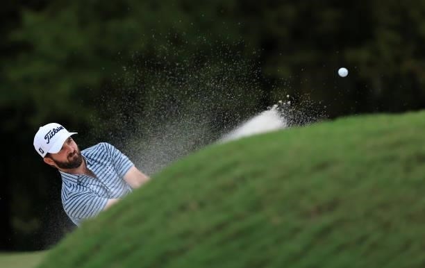 Denny McCarthy plays a shot from a bunker on the 16th hole during round three of the Sanderson Farms Championship at Country Club of Jackson on...