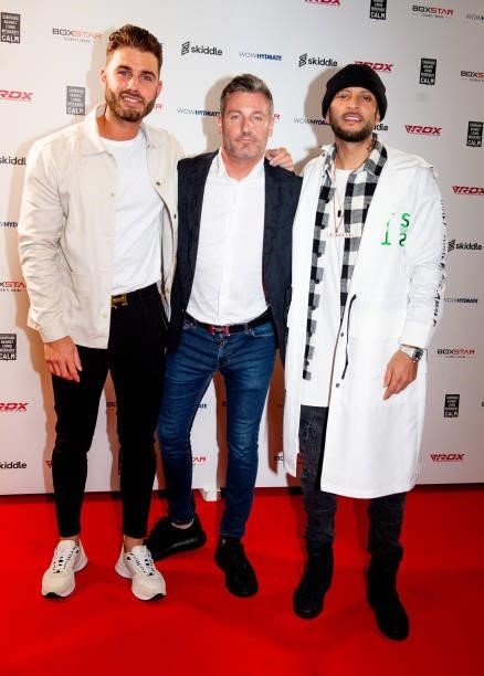 Josh Ritchie, Dean Gaffney and Manlikehaks attend the Boxstar Celebrity Boxing at AO Arena on October 02, 2021 in Manchester, England.