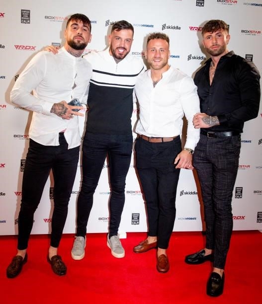 Jamie Philips, Connor Humpage, Kevin Rooney and Alex Lacey aka Four Lads In Jeans attend the Boxstar Celebrity Boxing at AO Arena on October 02, 2021...