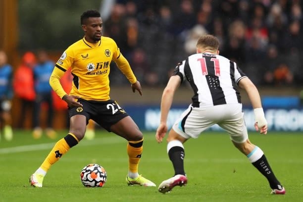 Nelson Semedo of Wolverhampton Wanderers controls the ball during the Premier League match between Wolverhampton Wanderers and Newcastle United at...