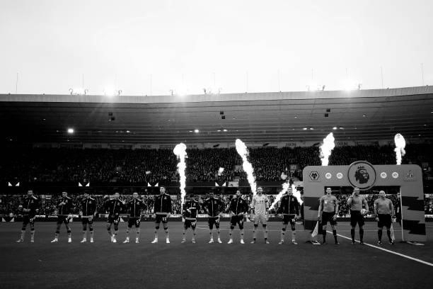 General view as Wolverhampton Wanderers players line up ahead of the Premier League match between Wolverhampton Wanderers and Newcastle United at...