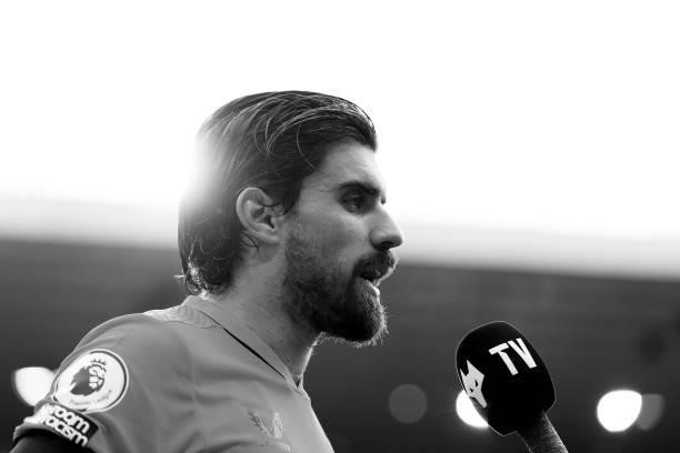 Ruben Neves of Wolverhampton Wanderers is interviewed following victory in the Premier League match between Wolverhampton Wanderers and Newcastle...