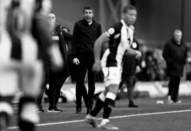 Bruno Lage, Manager of Wolverhampton Wanderers reacts during the Premier League match between Wolverhampton Wanderers and Newcastle United at...