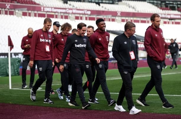 Players of West Ham United arrive at the stadium prior to the Premier League match between West Ham United and Brentford at London Stadium on October...
