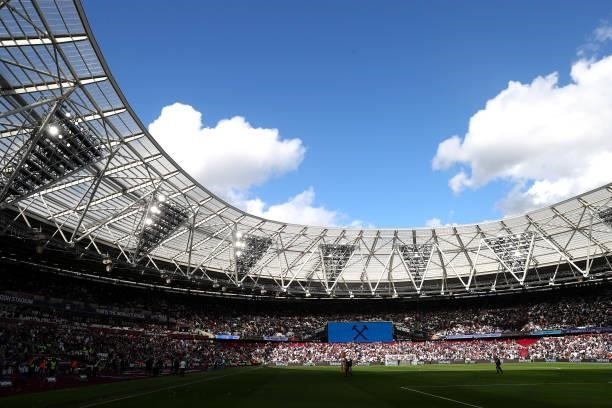 General view of London Stadium ahead of the Premier League match between West Ham United and Brentford at London Stadium on October 03, 2021 in...