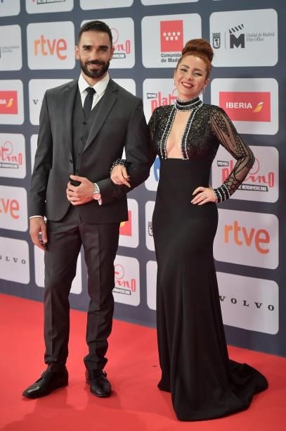 Marcus Ornellas and Ariadne Diaz attends to Red Carpet of Platino Awards 2021 on October 03, 2021 in Madrid, Spain.
