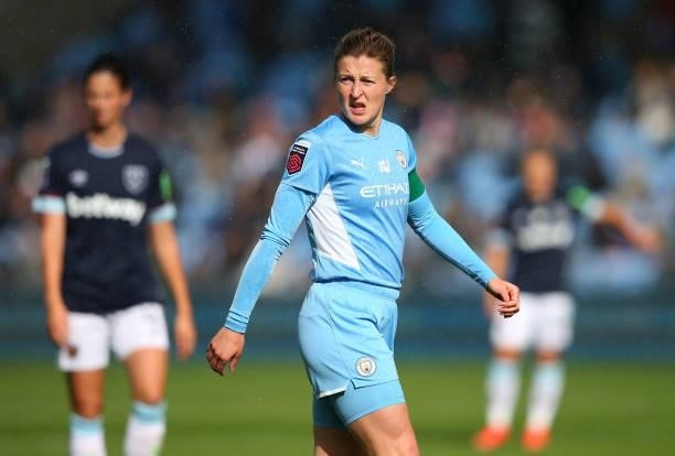 Ellen White of Manchester City Women looks on during the Barclays FA Women's Super League match between Manchester City Women and West Ham United...