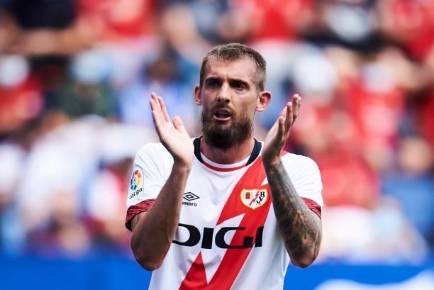 Esteban Saveljich of Rayo Vallecano reacts during the La Liga Santander match between CA Osasuna and Rayo Vallecano at Estadio El Sadar on October...