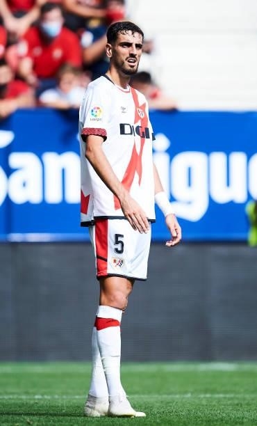 Alejandro Catena of Rayo Vallecano reacts during the La Liga Santander match between CA Osasuna and Rayo Vallecano at Estadio El Sadar on October 02,...