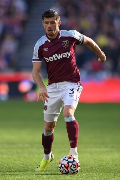 Aaron Cresswell of West Ham United during the Premier League match between West Ham United and Brentford at London Stadium on October 03, 2021 in...