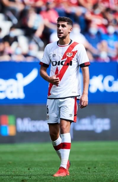 Santi Comesana of Rayo Vallecano reacts during the La Liga Santander match between CA Osasuna and Rayo Vallecano at Estadio El Sadar on October 02,...
