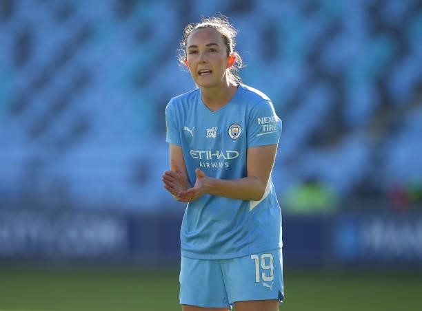 Caroline Weir of Manchester City Women looks on during the Barclays FA Women's Super League match between Manchester City Women and West Ham United...