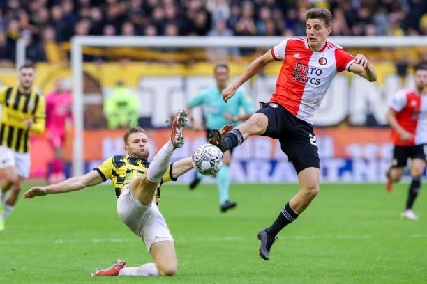 Sondre Tronstad of Vitesse, Guus Til of Feyenoord during the Dutch Eredivisie match between Vitesse and Feyenoord at Gelredome on October 3, 2021 in...