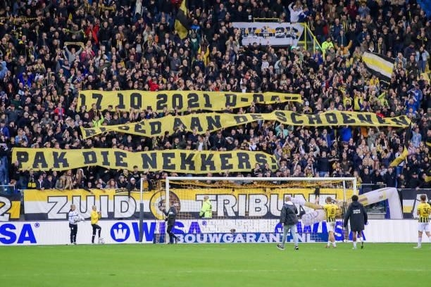 Fans of Vitesse during the Dutch Eredivisie match between Vitesse and Feyenoord at Gelredome on October 3, 2021 in Arnhem, Netherlands