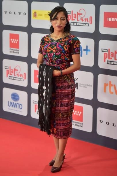 Maria Mercedes Coroy attends to Red Carpet of Platino Awards 2021 on October 03, 2021 in Madrid, Spain.