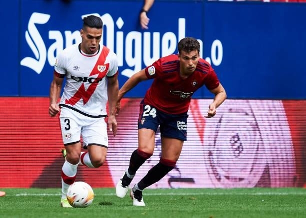 Lucas Torro of CA Osasuna duels for the ball with Radamel Falcao Garcia of Rayo Vallecano during the La Liga Santander match between CA Osasuna and...