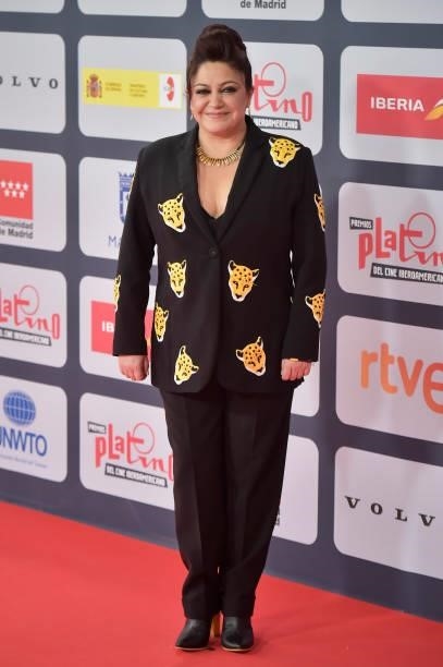 Marcela Benjumea attends to Red Carpet of Platino Awards 2021 on October 03, 2021 in Madrid, Spain.